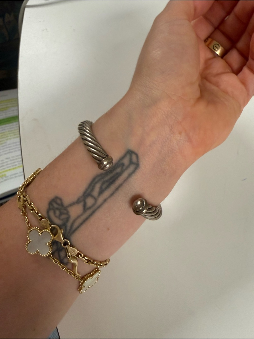 David Yurman Silver Cable Cuff Bracelet with Gold X Accent - Picture 5 of 7